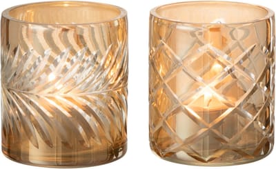 J-Line windlicht Diamant - glas - goud - small - 2 stuks