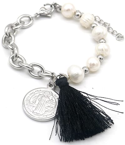 Armband Dames - Zoetwaterparels en Munt - RVS - Verstelbaar 17-21 cm - Zilverkleurig