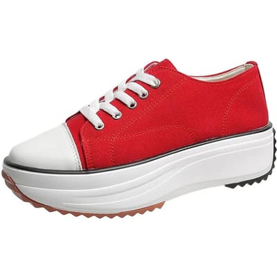 Dames Enkele Schoen Nieuwe Ronde Neus Dikke Zool Casual Vetersluiting Voorkant Ademende Canvas Schoenen Dames Schoenen 40