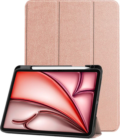 Hoes - Geschikt voor Apple iPad Air (2024/2025/2026) - 11 inch - Dun & Stevig - Trifold Bookcase - Hard Cover Case - Met Uitsparing Geschikt voor Apple Pencil - Hardcover Book - Tablet Hoesje - Rosé goud
