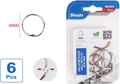 Decopatent - 6 Stuks Metalen Sleutelringen met opening - Klikringen - Boekringen - Bindringen - Stelam Scharnierring - Cipiersring Sleutelringen - Flashcard Ringen - Splitringen - Metaal Vernikkeld - Ø25mm - 2.5x2.5 Cm