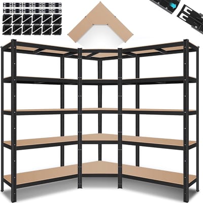 Set van 3 metalen opslagrekken met hoeksysteem - Heavy duty opbergrekken voor werkplaats, garage en magazijn