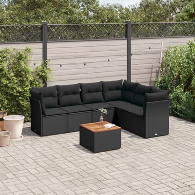 vidaXL - 7-delige - Loungeset - met - kussens - poly - rattan - zwart