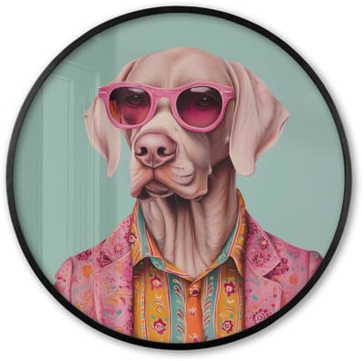 Poster in lijst Rond - Fotolijst 60x60 cm - Posters - Hond - Overhemd - Bloemen - Bril - Ronde posterlijst zwart - Decoratie - Wanddecoratie woonkamer - Muurdecoratie slaapkamer