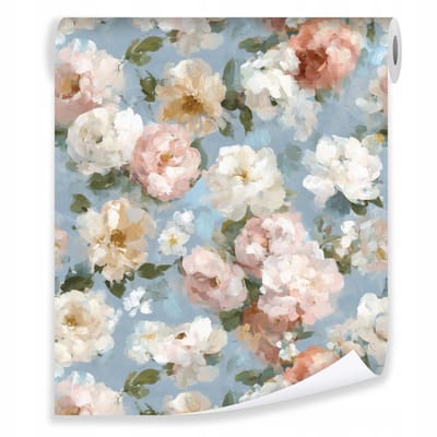 WALLARENA - Behang op rol - 50x1000 cm - pastelkleurige bloemenprint - glad halfmat vliesbehang voor woonkamer en slaapkamer