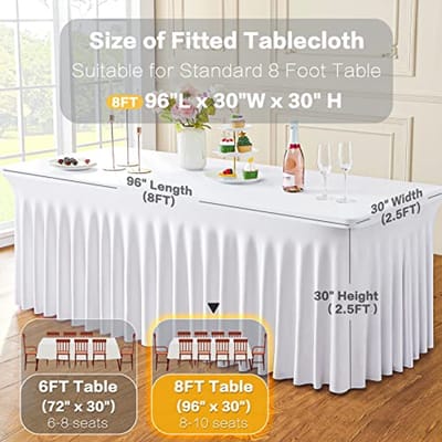 Tafelkleden Set - Rekbaar Spandex - Feestelijke Decoratie - Kreukvrij Ontwerp - 4 Stuks 8ft - Wit