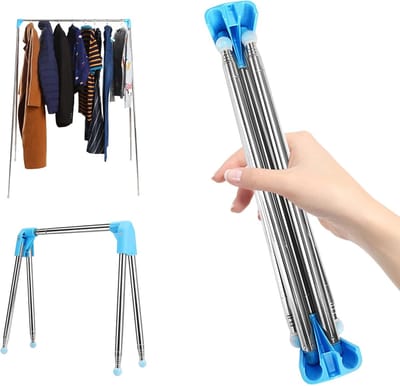 longziming Opvouwbaar Kledingrek - Draagbaar & Uitschuifbaar - Inklapbaar Wasrek - Lichtgewicht - Voor Reizen, Camping & Wasruimte - Droogtoren - Blauw