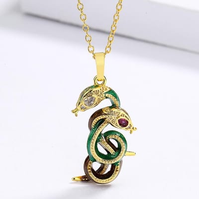 Oud-Egyptische Stijl Exotische Rock Hip Hop Robijn Tweeling Slang Totem Emaille Ketting white
