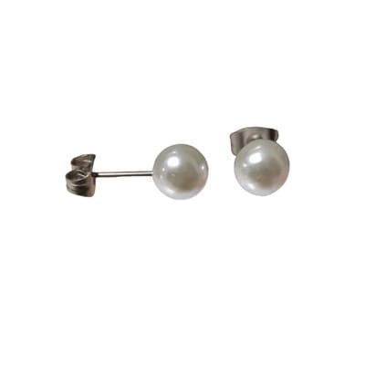 Aramat Jewels | Oorbellen | Stalen Witte Parel Oorbellen In Roestvrij Staal | 7mm | | | Staal | Kinderen, Volwassenen | Verkleurd niet