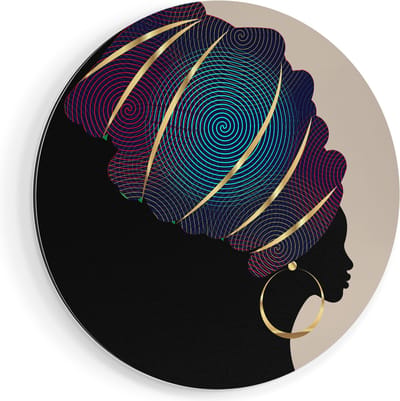 Artaza Dibond Muurcirkel - Afrikaanse Vrouw Met Een Tulband - Ø 90 cm - Groot - Wandcirkel - Rond Schilderij - Voor Binnen en Buiten