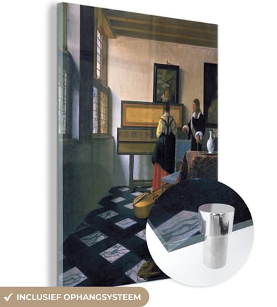 MuchoWow® Glasschilderij 30x40 cm - Schilderij acrylglas - The music lsesson - Johannes Vermeer - Foto op glas - Schilderijen