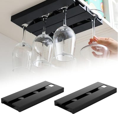 Solidchoice- Wijnglashouder 2 Stuks - Hangende Glashouder - Plastic Wijnglazenhouder - Zelfklevend - Onder de Kast - Sterke Draagkracht