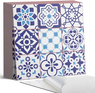 Coloray Plaktegels - Geometrische patronen in tegels Zelfklevende Tegels - 20 cm x 20 cm - Blauw Plaktegels - 20 stuks - Vierkant PVC Tegels - Plaktegels Badkamer - Plaktegels Vloer - Vinyl Tegels - Wandtegel Zelfklevend