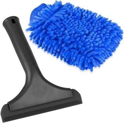 Raamwisser Set - Washandje Wisser - Glas Reinigen - Super Absorberend - Ergonomisch Handvat - Zwart Blauw