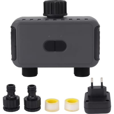 Minuterie d'arrosage intelligente 2 sorties WiFi, minuterie de tuyau d'arrosage avec contrôle par application, mode d'irrigation du tuyau gray