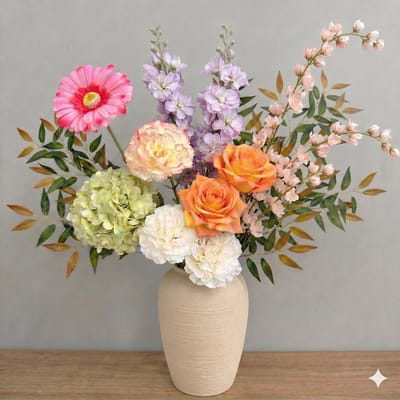 Sogiol® Kunstbloemen -Zijden bloemen boeket - Onderhoudsvrij - Herbruikbaar - Inclusief vaas - Decoratie voor thuis - Valentijn & Moederdag Cadeau
