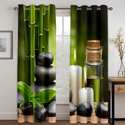 Zen Steen Water Reflectie Bloem Grijs Elegant Raamgordijnen voor Woonkamer Slaapkamer Keuken Raambekleding Huisdecoratie Drapage 100W130H(CM)40x51in&Grommet Top
