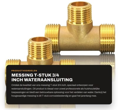 Dailygoods- T-stuk 90° messing - 3/4 inch - DN20 - wateraansluiting - afvoer - sterke corrosiebestendigheid - Messing Fittingen