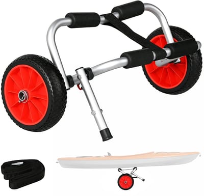 Bresht Kajakwagen - Transportkar - Kajak, Kano & Paddleboard - Max. 70 kg - Antislip - Opvouwbaar - Zwart & rood - 62 × 35 × 30 cm