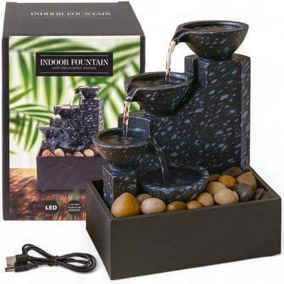 Dailygoods - Mini-kamerfontein - Waterval - Stil en ontspannend - Antraciet - Decoratie - Geschikt voor kantoor en woonkamer - 17 x 9 x 11 cm