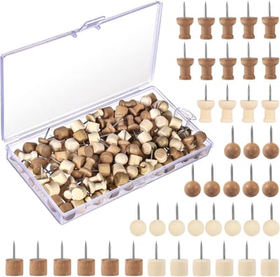 150 stuks houten punaises voor prikborden en kurkborden - geschikt voor kantoor, school en thuis (6 stijlen)