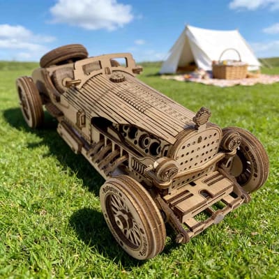 DOE-HET-ZELF Houten 3D Puzzel Antieke Sportwagen Miniatuur Kit Verbeeldingrijk Verjaardags- of Feestcadeau Educatief Speelgoed Prachtig Ontworpen wit