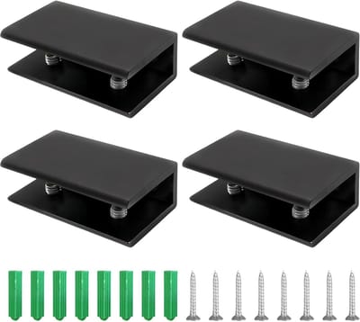 Verstelbare glazenhouders voor wandmontage - 4 stuks, geschikt voor 10-12 mm glas, aluminium, zwart, ideaal voor glazen planken en decoratie