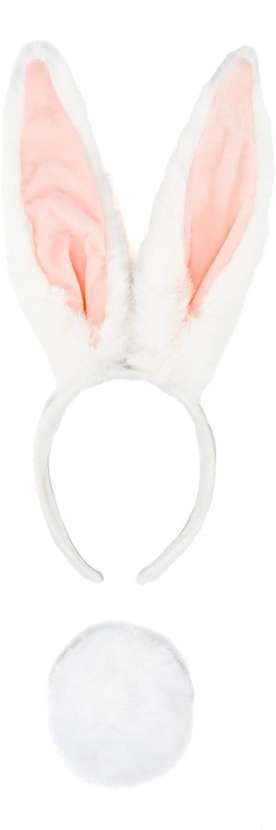 KIMU® Haarband Konijn Lange Oren Wit met Staart - Diadeem Konijnenoren - Oortjes Bunny Paashaas Haas Pasen Paasviering Festival