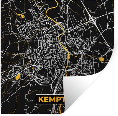 Muurstickers - Sticker Folie - Goud – Duitsland – Plattegrond – Gold – Stadskaart – Kaart – Kempten - 100x100 cm - Plakfolie - Muurstickers Kinderkamer - Zelfklevend Behang XXL - Zelfklevend behangpapier - Stickerfolie