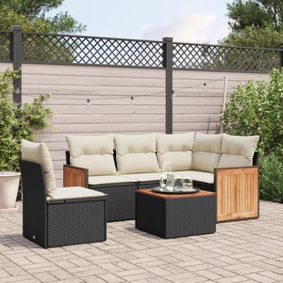 vidaXL - 6-delige - Loungeset - met - kussens - poly - rattan - zwart