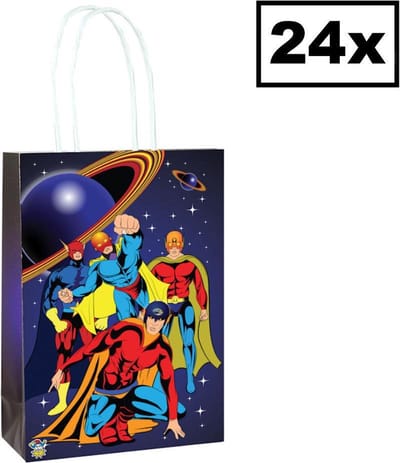 24 STUKS Superhelden Traktatie Uitdeel papieren zakjes met handvat - Super Hero Traktatiezakjes voor uitdeelcadeautjes