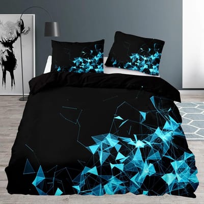 Zwarte Dekbedovertrek Queen SizeSlaapkamer Abstract Blauw Geometrisch Patroon Dekbedovertrek 220X240 Met Kussensloop Beddengoed Set AU King(245*210cm)3pcs
