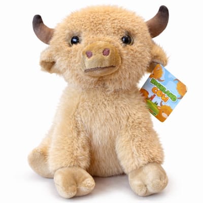 Schotse Hooglander Beige Pluche Knuffel Koe 28 cm - Knuffeldier Knuffelvriend Dieren knuffel - Koe Cow Scottish Highlander - Speelgoed voor kinderen jongens meisjes