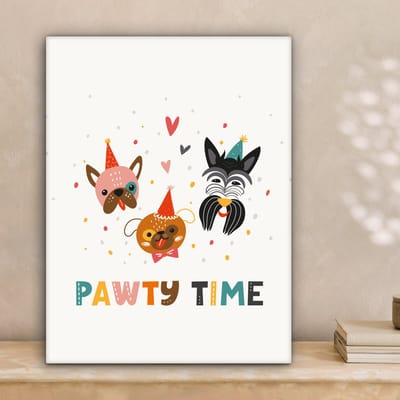 Canvas Schilderij Quotes - Honden - Feest - Pawty time - Spreuken - 30x40 cm - Wanddecoratie