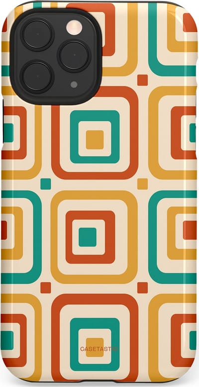 Casetastic hoesje geschikt voor Apple iPhone 11 Pro - Dubbellaagse bescherming - Retro Vierkant verlangen - Fashion Case - Crème Terracotta Goud Turquoise