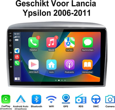 Junsun Android 15 CarPlay Autoradio Geschikt Voor Lancia Ypsilon 2006-2011 - 2GB+64GB - Draadloze Andriod Auto - Bluetooth - GPS Multimedia Navigatiesystem - 9-inch Touchscreen - WiFi - USB - RDS - DSP - FM - Quad-core processor