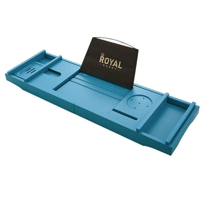 Buxibo Luxe Bamboe Badrekje Uitschuifbaar - Bamboo Brug Verstelbaar - Badkuip Plank voor in Bad met Boekenhouder/Tablethouder - 75 tot 105 cm - Blauw