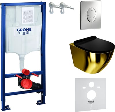 GROHE SOLIDO SOFI SLIM GOLD/BLACK - Inbouwreservoir WC - Chromen Skate Air drukplaat - Rimless goud-zwarte set
