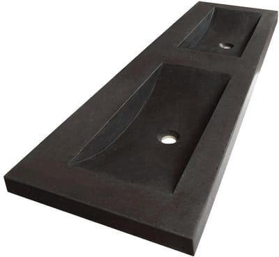 Brauer Magma Wastafel - 140 cm - met 2 Spoelbakken en 0 Kraangaten - Natuursteen Basalt Antraciet