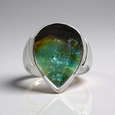 Cavill - Zilveren Ring - 925 Sterling Zilver - 6,55 ct Peervormige Geopaliseerd Hout Opaal - Elegante Dames Cabochon Ring Maat 17-20