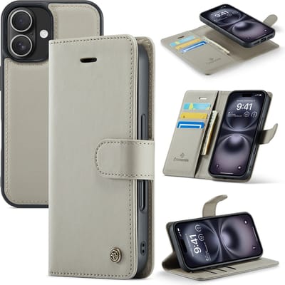 Casemania Hoesje Geschikt voor Apple iPhone 16 - Smoke Gray - 2 in 1 Magnetic Book Case
