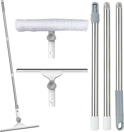 Famanu - Professionele raamwisser met siliconen trekker en microvezel schrobber, geschikt voor badkamer, vloer, glas en auto