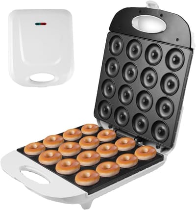 Donut Maker Machine - Donut Apparaat Snacks - Snelle Snacks Bakken - Dubbelzijdige Verwarming - 16 Donuts - Zwart