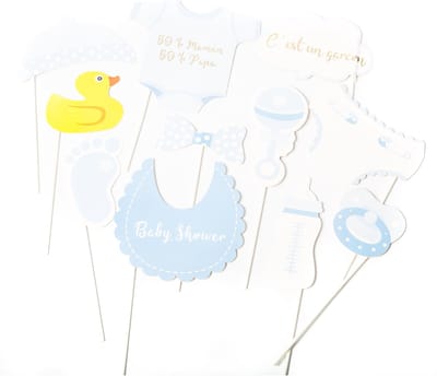ARTYFETES - Photobooth kit baby shower jongen 11 stuks op stokjes