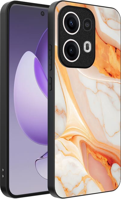 Smartphonica Telefoonhoesje Geschikt voor Oppo Reno 13 Pro met marmer opdruk - TPU backcover case marble design - Oranje geschikt voor Oppo Reno 13 Pro