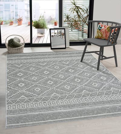 the carpet Calgary - Robuust Outdoor Vloerkleed, Modern Design, Voor Keuken en Eetkamer, Boho-Stijl, Grijs, 67 x 180 cm