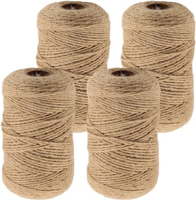 4-delige 300m Natuurlijke Jute Tuindraad 2mm Dikke Bruine Touw voor Cadeauverpakking, Klimplanten en Bloemschikken