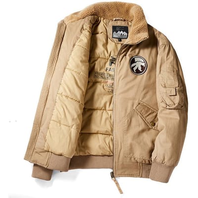 Winter Nieuw Katoen-gevoerd Mannelijk Piloot Cargo Grote Maat Katoen-gevoerd Lamskraag Gewatteerd Jack Herenjas 5XL beige
