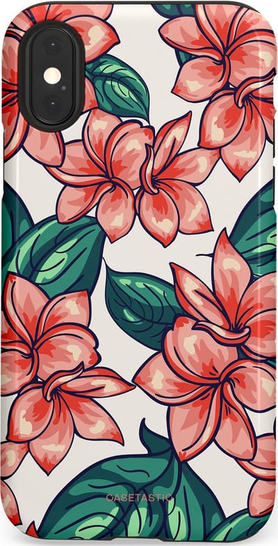 Casetastic hoesje geschikt voor Apple iPhone X / Apple iPhone XS - Dubbellaagse bescherming - Bloemenparadijs - Fashion Case - Petrol Koraal Perzik Wit