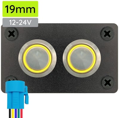 ProRide Metalen drukschakelaars in Tweevoudig inbouwpaneel 12-24V ON-OFF - 19mm - IP67 - LED indicatie Geel